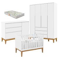 Quarto De Bebê Nature Clean 4 Portas Com Berço Unique Branco Soft Eco Wood E Colchão Gazin – Matic - 1