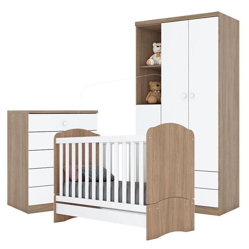 Quarto De Bebê Pique-esconde Com Berço Bala De Menta Rústico Branco - Henn - 1