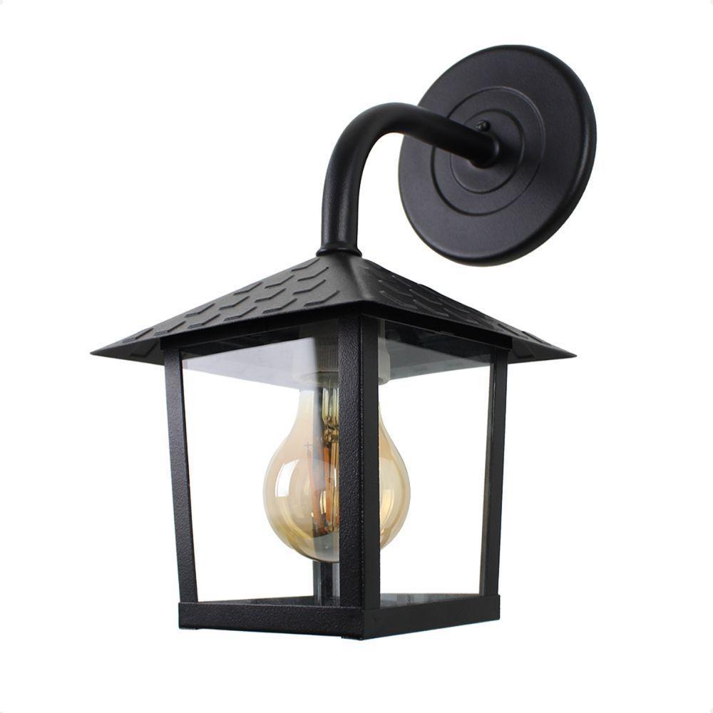 Kit 2 Arandela Colonial Nina Quadrada Vidro Liso E27 Bivolt Preto - 1