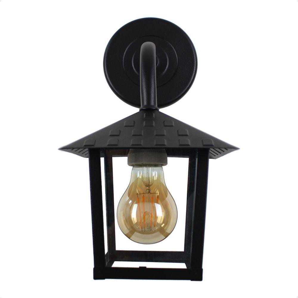 Kit 2 Arandela Colonial Nina Quadrada Vidro Liso E27 Bivolt Preto - 2