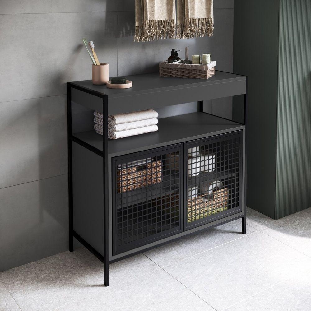 Ármario Gabinete Para Banheiro Industrial Com Portas De Metal Sem Cuba Grafite - 1