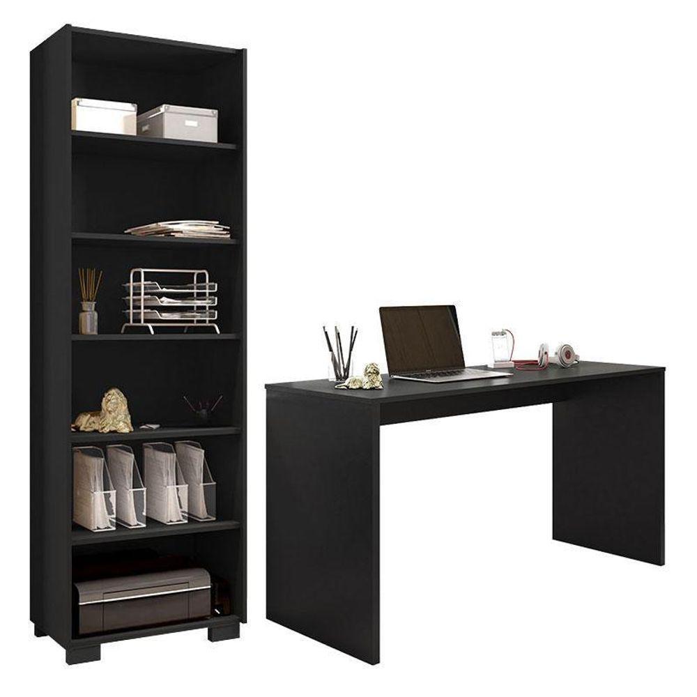 Mesa Para Computador Gávea E Livreiro Office Preto Trama - Móveis Leão - 1