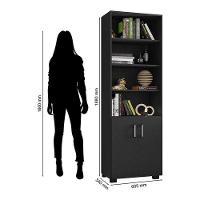 Mesa Para Computador Gávea Com Extensora E Livreiro Office Com Portas Pequenas Preto Trama - Móveis Leão - 5