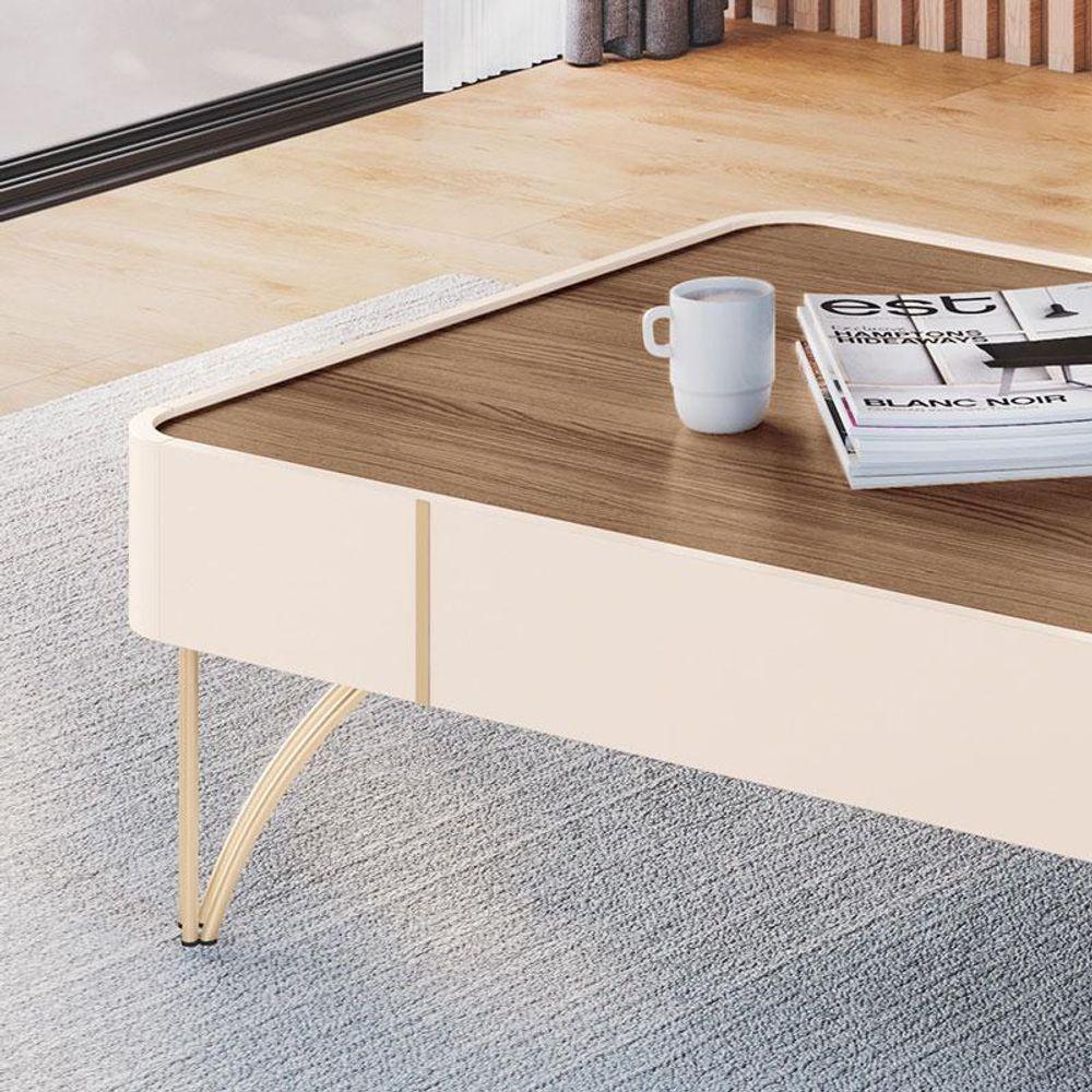 Mesa De Centro Cadenza Off White Castanho - Hb Móveis - 2