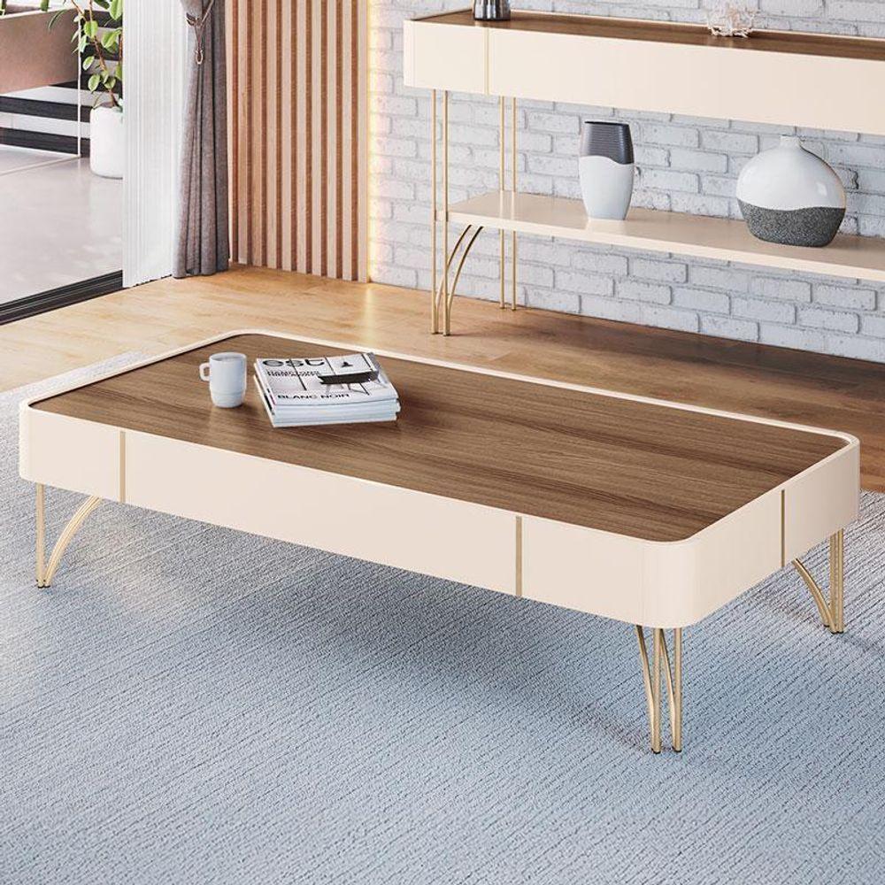 Mesa De Centro Cadenza Off White Castanho - Hb Móveis - 5