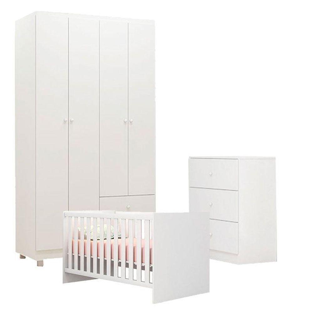 Quarto De Bebê Louise 4 Portas Com Berço Doce Sonho 100 Branco Brilho - Ajl - 1