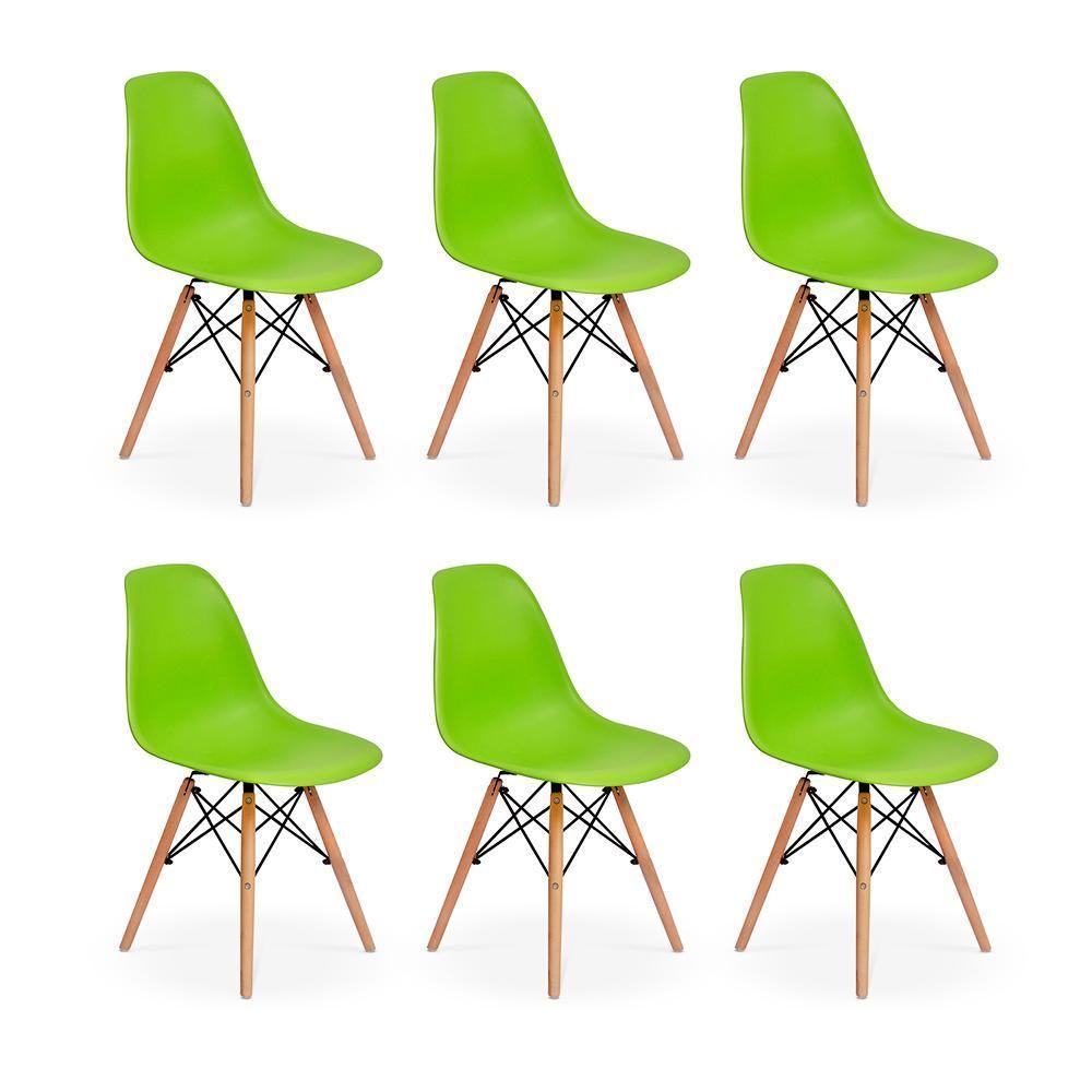Conjunto 6 Cadeiras Charles Eames Eiffel Wood Base Madeira Verde - 1