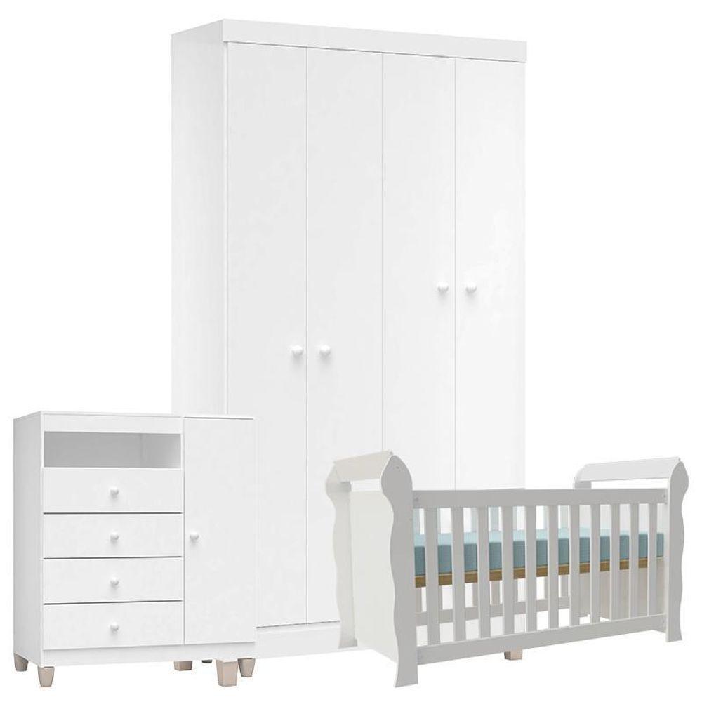 Quarto De Bebê 4 Portas Ternura Baby Com Berço Lara Branco Brilho - Incorplac - 1