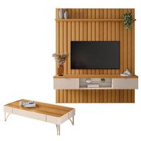 Painel Ripado You Illusion 1.8 Com Mesa De Centro Cadenza Cinamomo Off White - Hb Móveis - 1