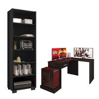 Mesa Para Computador Gamer Drx 9000 Com Extensora E Livreiro Office Preto Trama - Móveis Leão - 1