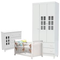 Quarto De Bebê Mariah 3 Portas Com Berço Lara Branco Brilho - Carolina - 1