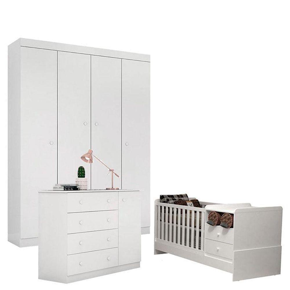 Quarto De Bebê Helena Com Berço Multifuncional Selena Branco Brilho – Phoenix - 1