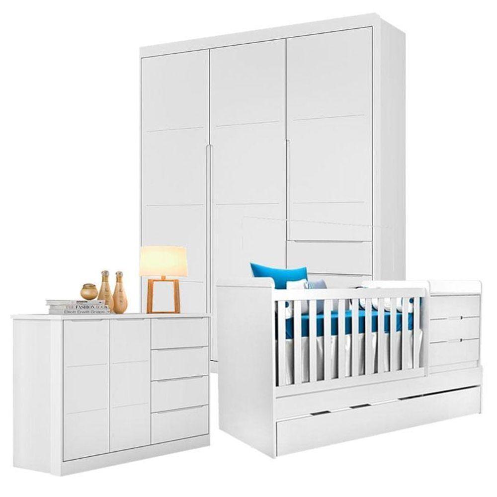 Quarto De Bebê Blenda Com Berço Multifuncional Cleo Branco Acetinado – Phoenix - 1