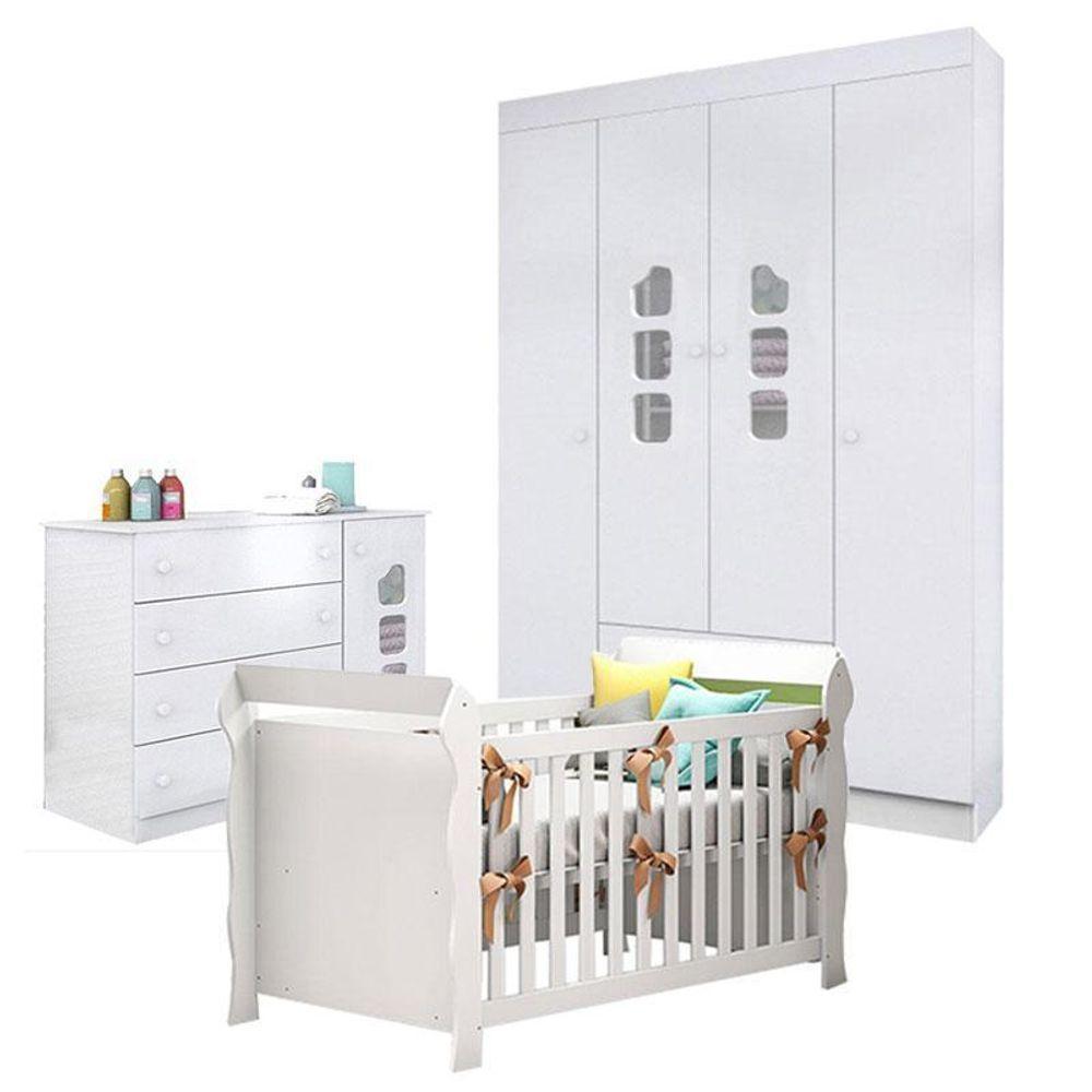 Quarto De Bebê Lívia Com Berço Americano Lara Branco Brilho – Phoenix - 1