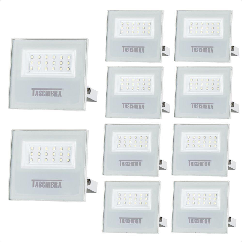 Kit 10 Refletor Holofote Taschibra Led Tr Slim 20w Verde Prova Da água Ip65 Branco Bivolt - 1