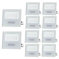 Kit 10 Refletor Holofote Taschibra Led Tr Slim 20w Verde Prova Da água Ip65 Branco Bivolt - 1