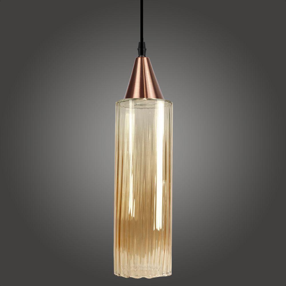 Lustre Pendente Taschibra Anne Rigato âmbar E27 Bivolt Cobre - 2