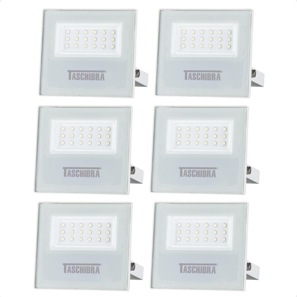 Kit 6 Refletor Holofote Taschibra Led Tr Slim 20w Verde Prova Da água Ip65 Branco Bivolt - 1