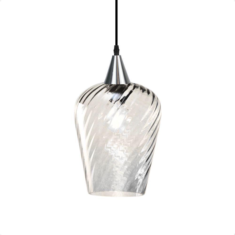 Lustre Pendente Taschibra Monalisa G Rigato Transparente E27 Bivolt Prata - 1
