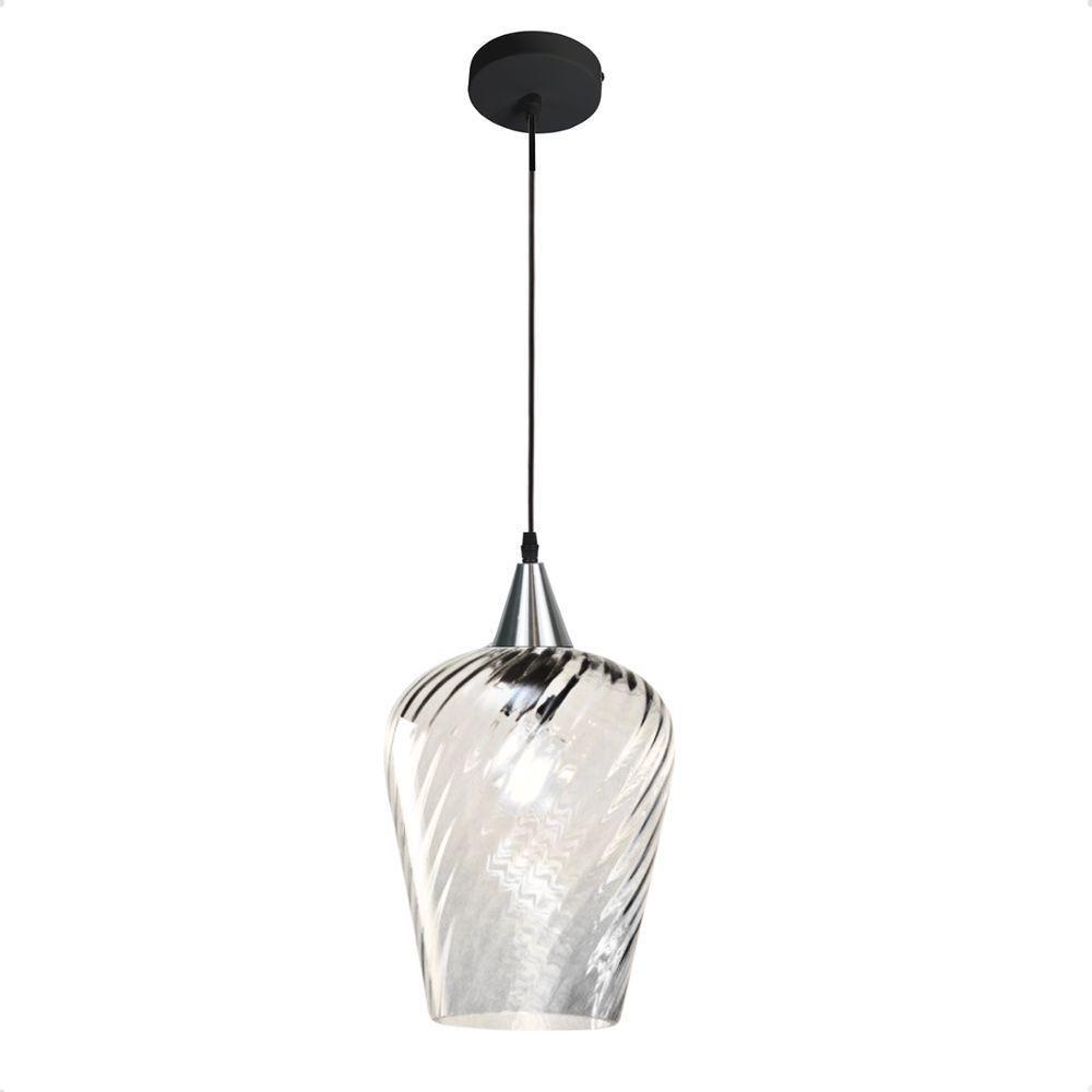 Lustre Pendente Taschibra Monalisa G Rigato Transparente E27 Bivolt Prata - 3