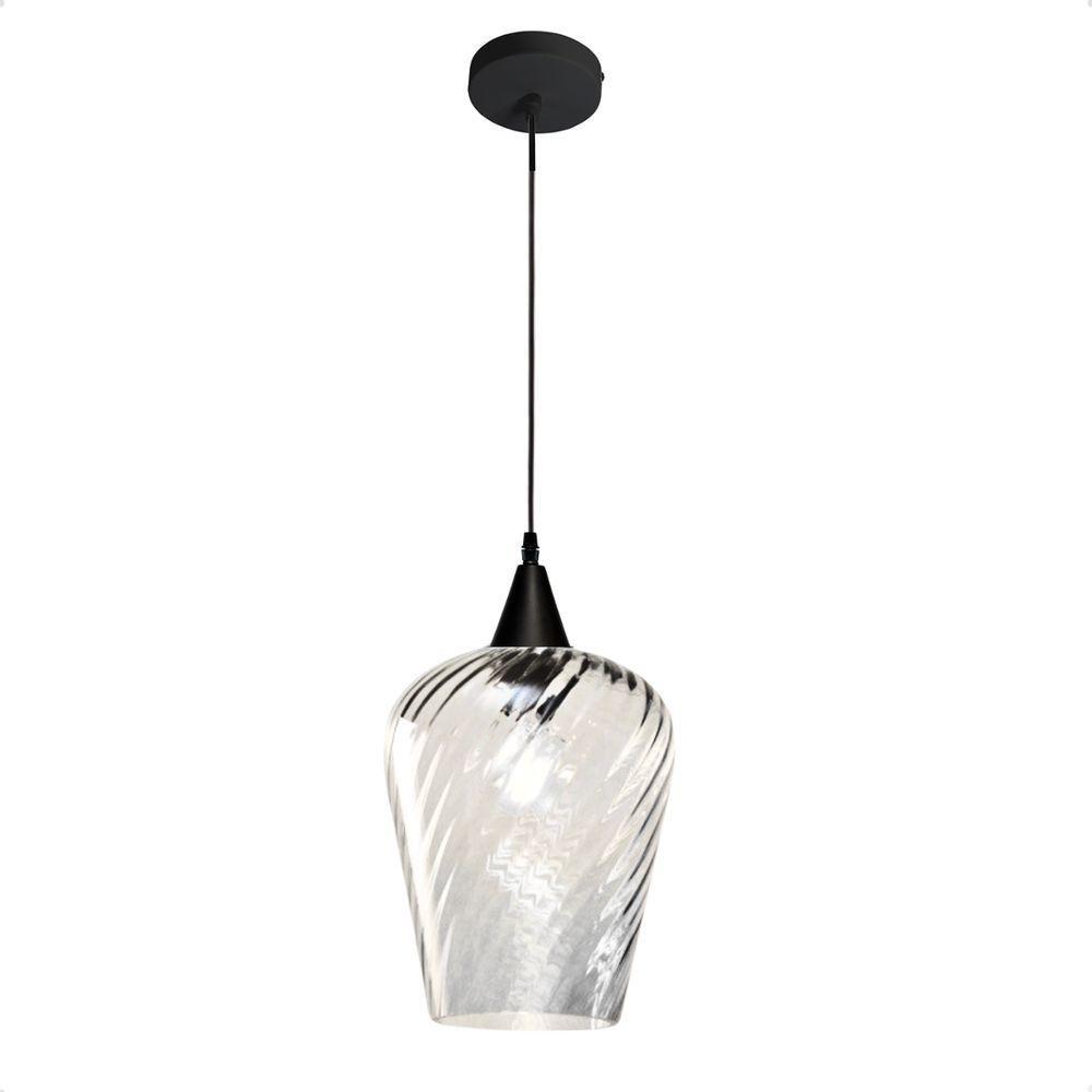 Lustre Pendente Taschibra Monalisa G Rigato Transparente E27 Bivolt Preto - 3