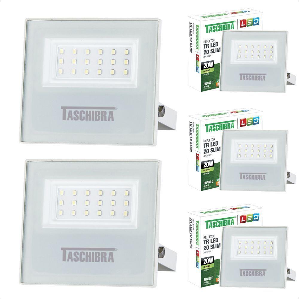 Kit 5 Refletor Holofote Taschibra Led Tr Slim 20w Verde Prova Da água Ip65 Branco Bivolt - 1