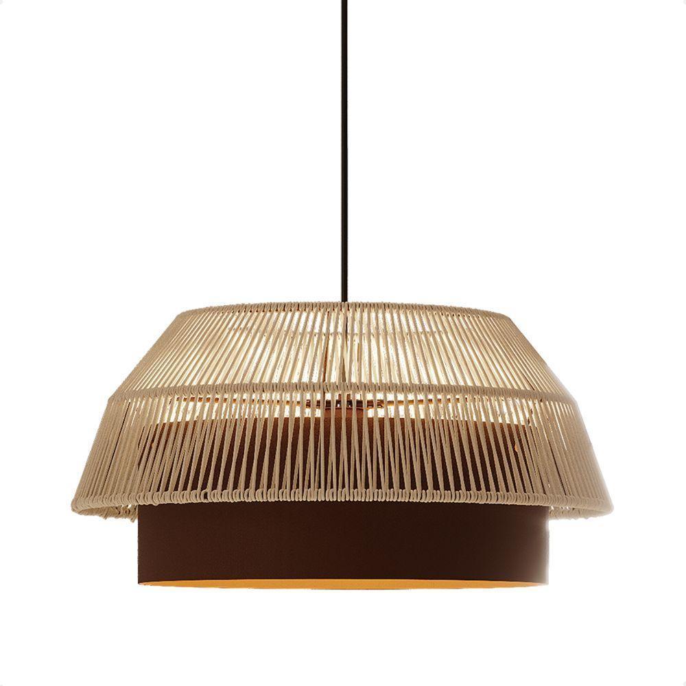 Lustre Pendente Blumenau Gaia Macramê 50cm E27 Bivolt Marrom Gold Com Bege - 1