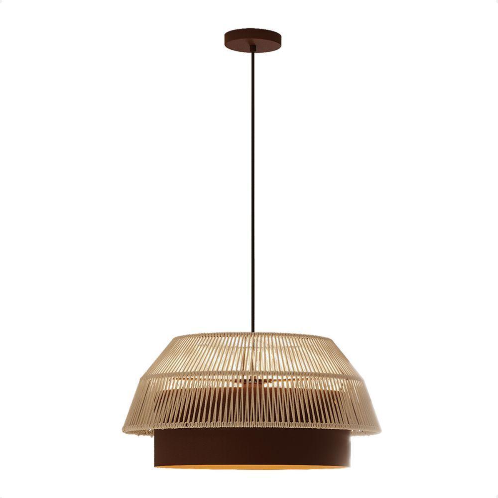 Lustre Pendente Blumenau Gaia Macramê 50cm E27 Bivolt Marrom Gold Com Bege - 3