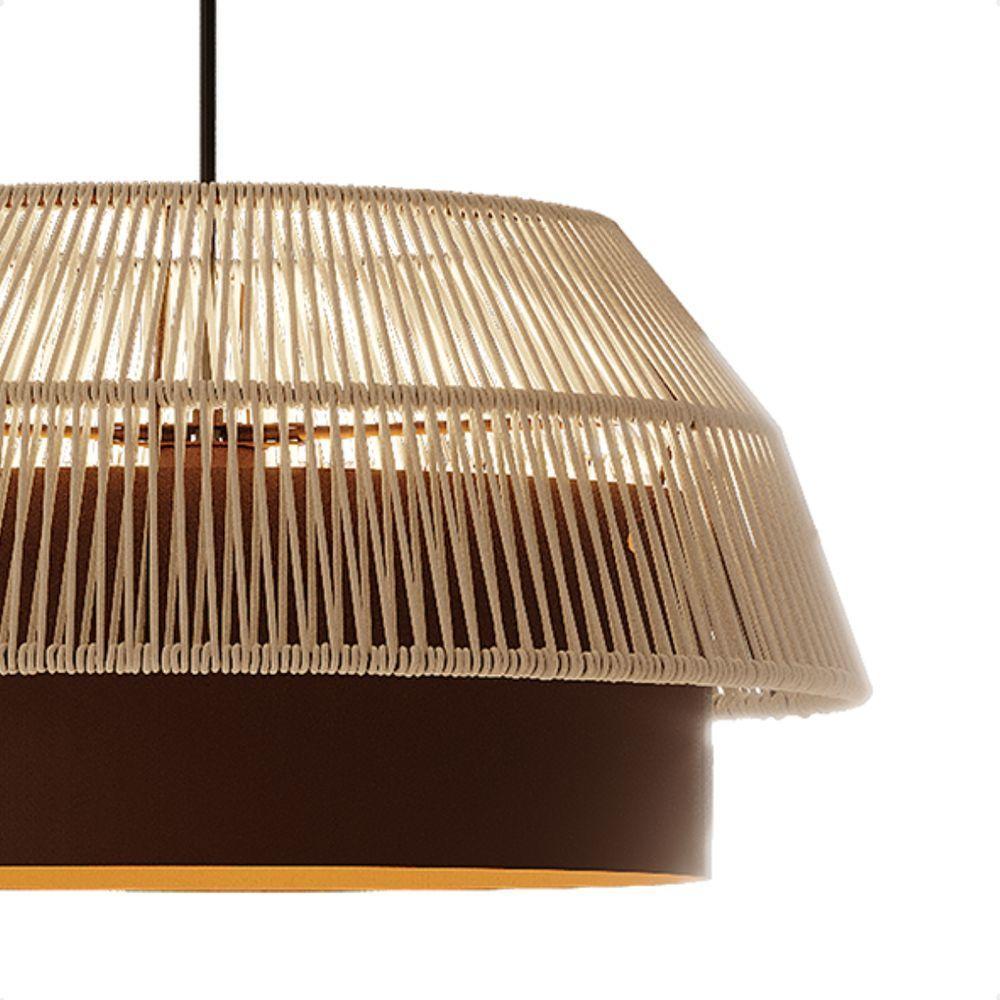 Lustre Pendente Blumenau Gaia Macramê 50cm E27 Bivolt Marrom Gold Com Bege - 5