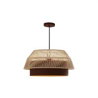 Lustre Pendente Blumenau Gaia Macramê 50cm E27 Bivolt Marrom Gold Com Bege