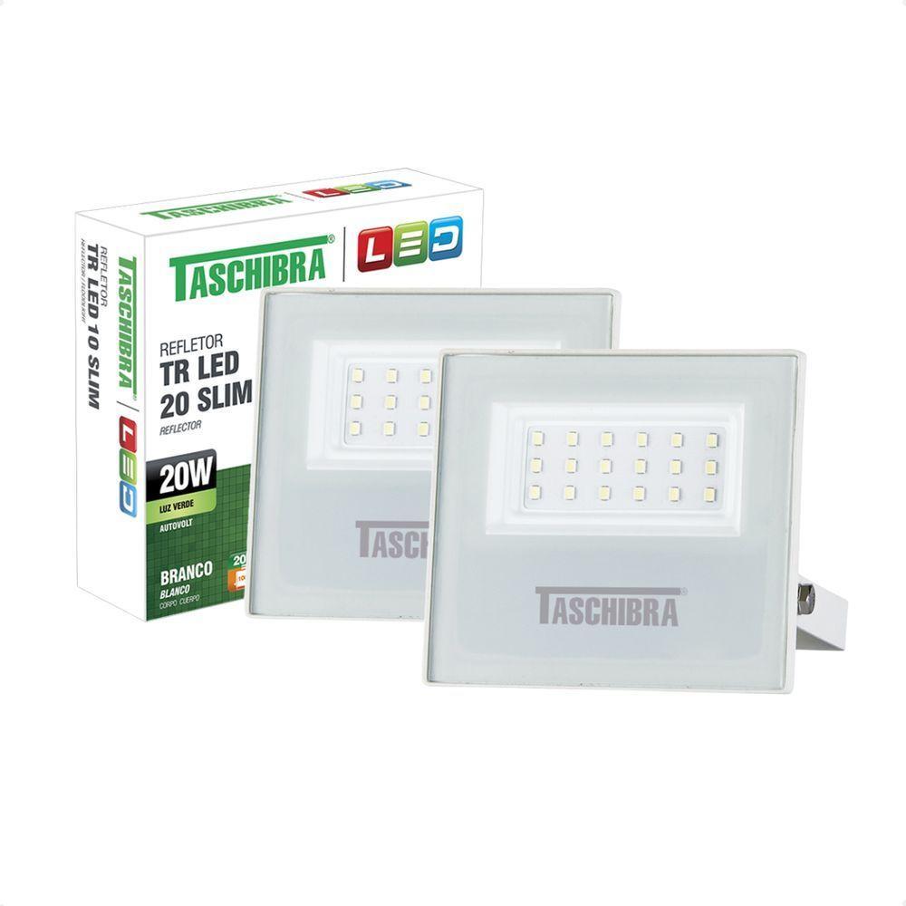 Kit 2 Refletor Holofote Taschibra Led Tr Slim 20w Verde Prova Da água Ip65 Branco Bivolt - 1