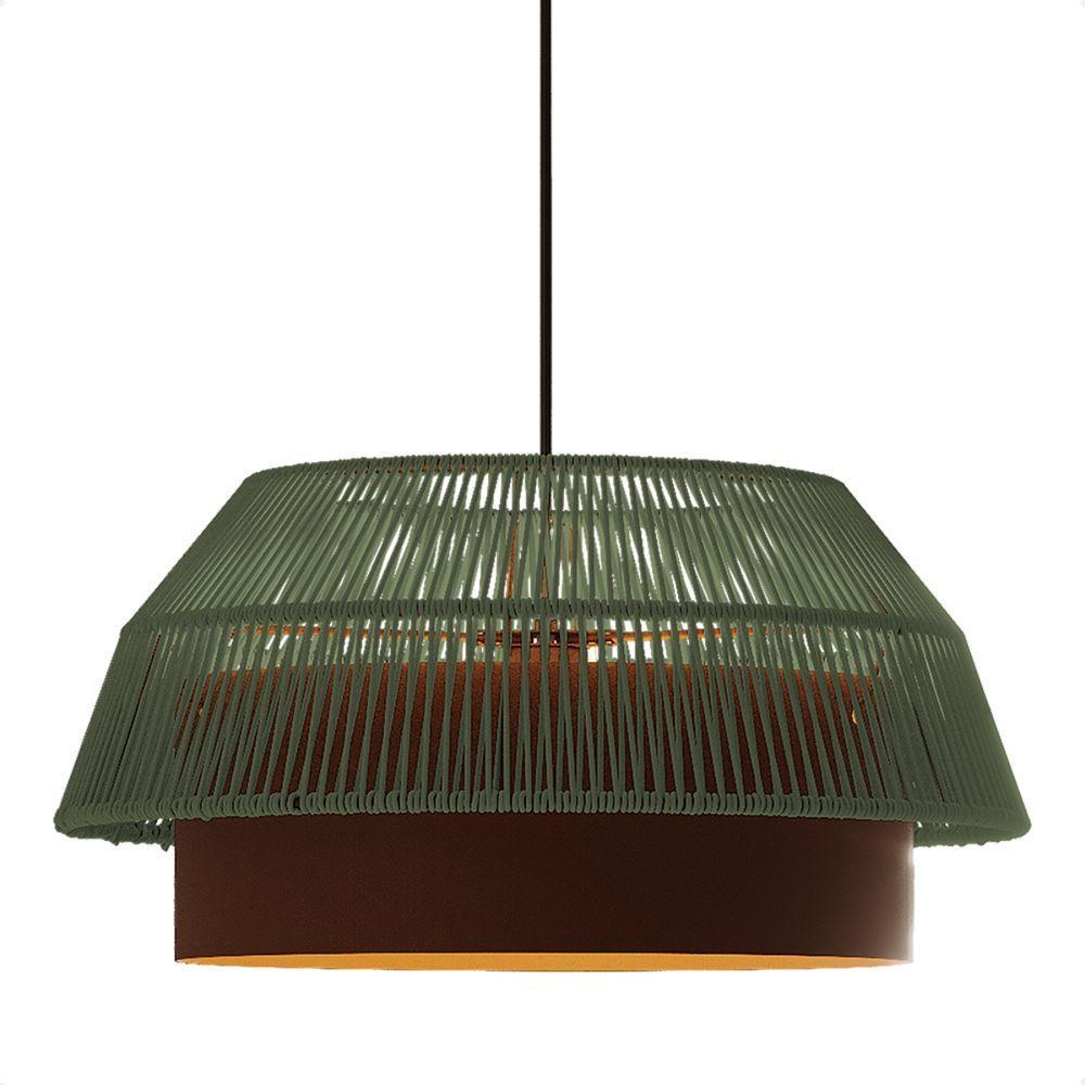 Lustre Pendente Blumenau Gaia Macramê 50cm E27 Bivolt Marrom Gold Com Verde - 1