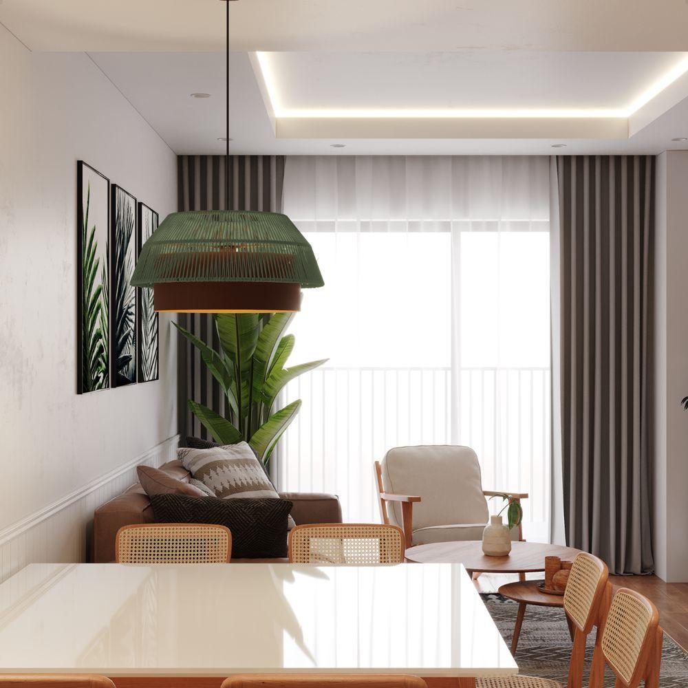 Lustre Pendente Blumenau Gaia Macramê 50cm E27 Bivolt Marrom Gold Com Verde - 2