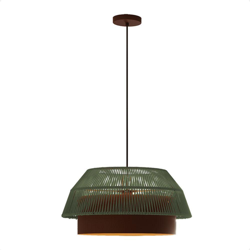 Lustre Pendente Blumenau Gaia Macramê 50cm E27 Bivolt Marrom Gold Com Verde - 4