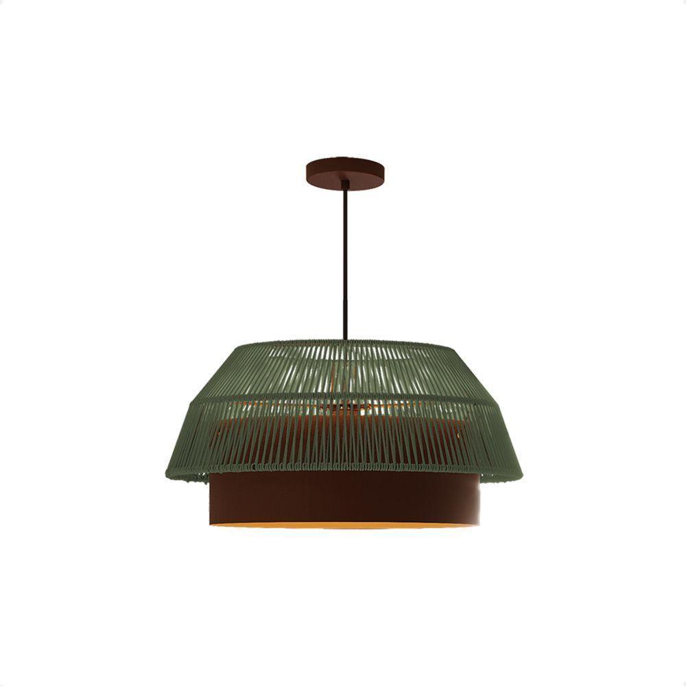 Lustre Pendente Blumenau Gaia Macramê 50cm E27 Bivolt Marrom Gold Com Verde - 5