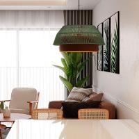 Lustre Pendente Blumenau Gaia Macramê 50cm E27 Bivolt Marrom Gold Com Verde - 3