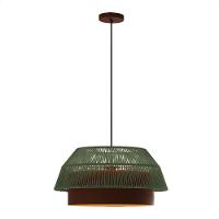 Lustre Pendente Blumenau Gaia Macramê 50cm E27 Bivolt Marrom Gold Com Verde