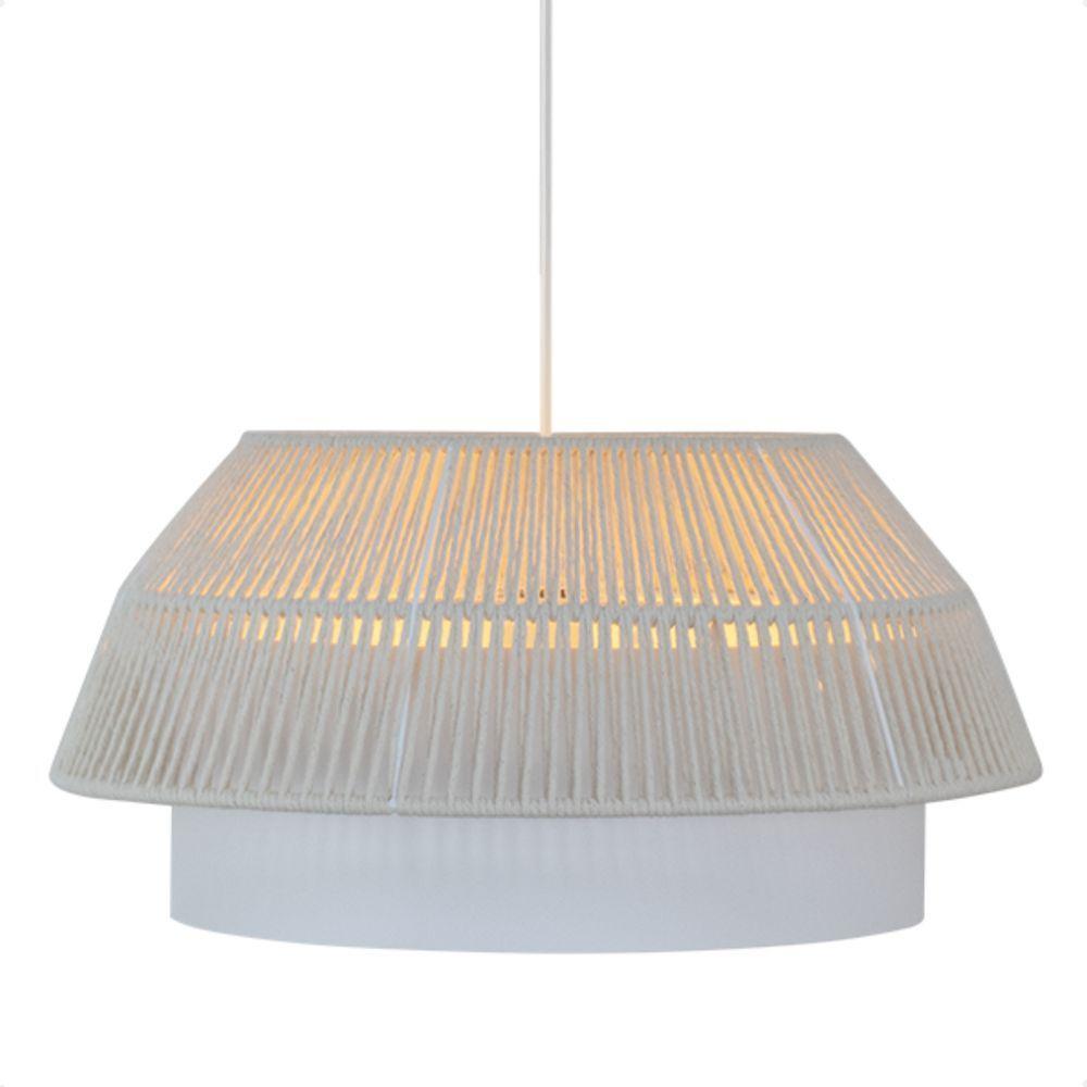 Lustre Pendente Blumenau Gaia Macramê 50cm E27 Bivolt Branco Com Bege - 1