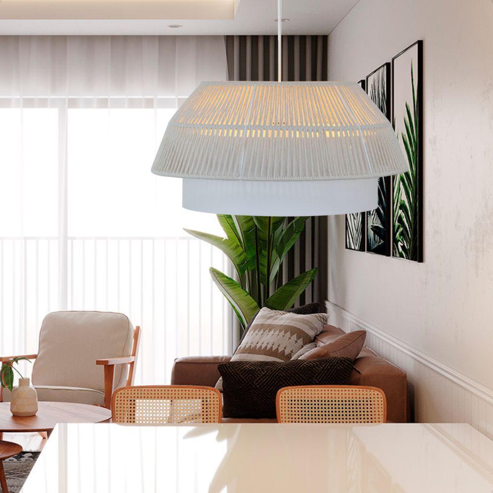 Lustre Pendente Blumenau Gaia Macramê 50cm E27 Bivolt Branco Com Bege - 3