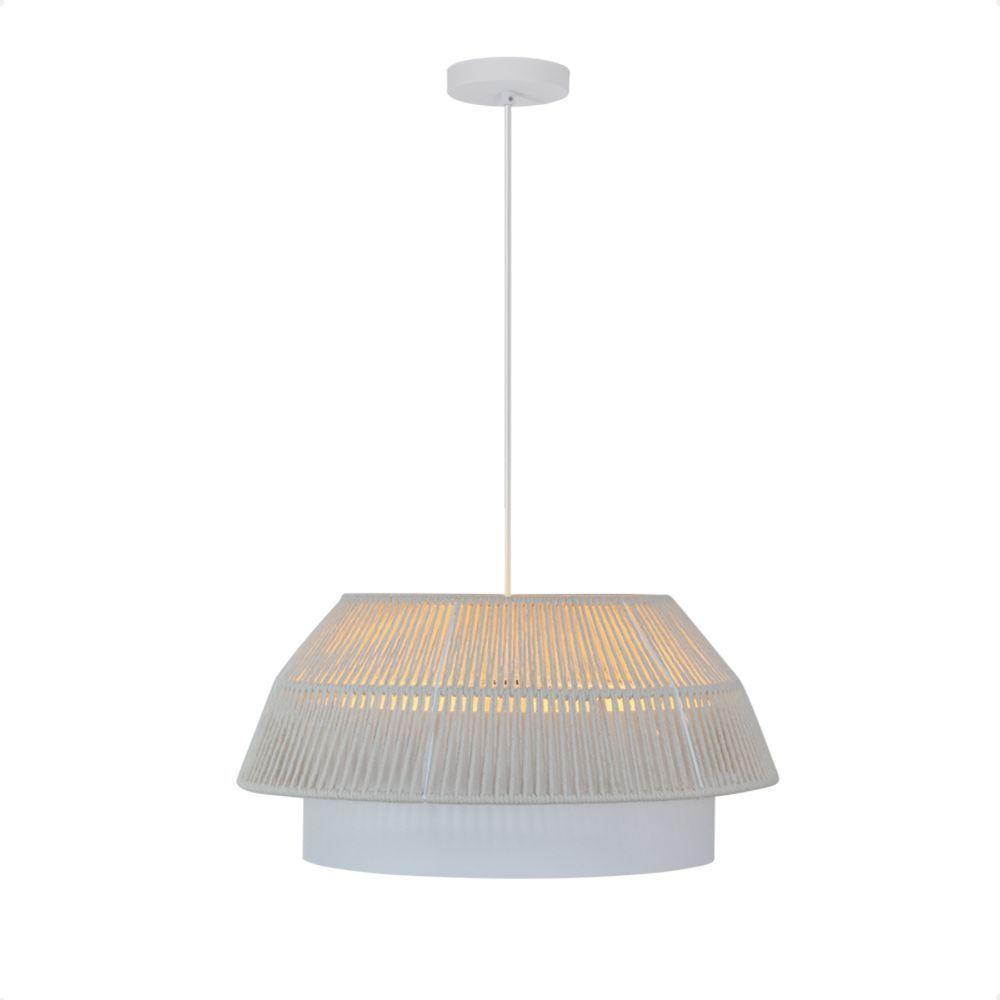 Lustre Pendente Blumenau Gaia Macramê 50cm E27 Bivolt Branco Com Bege - 4