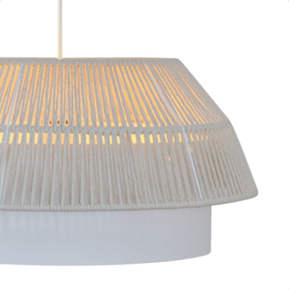 Lustre Pendente Blumenau Gaia Macramê 50cm E27 Bivolt Branco Com Bege - 6