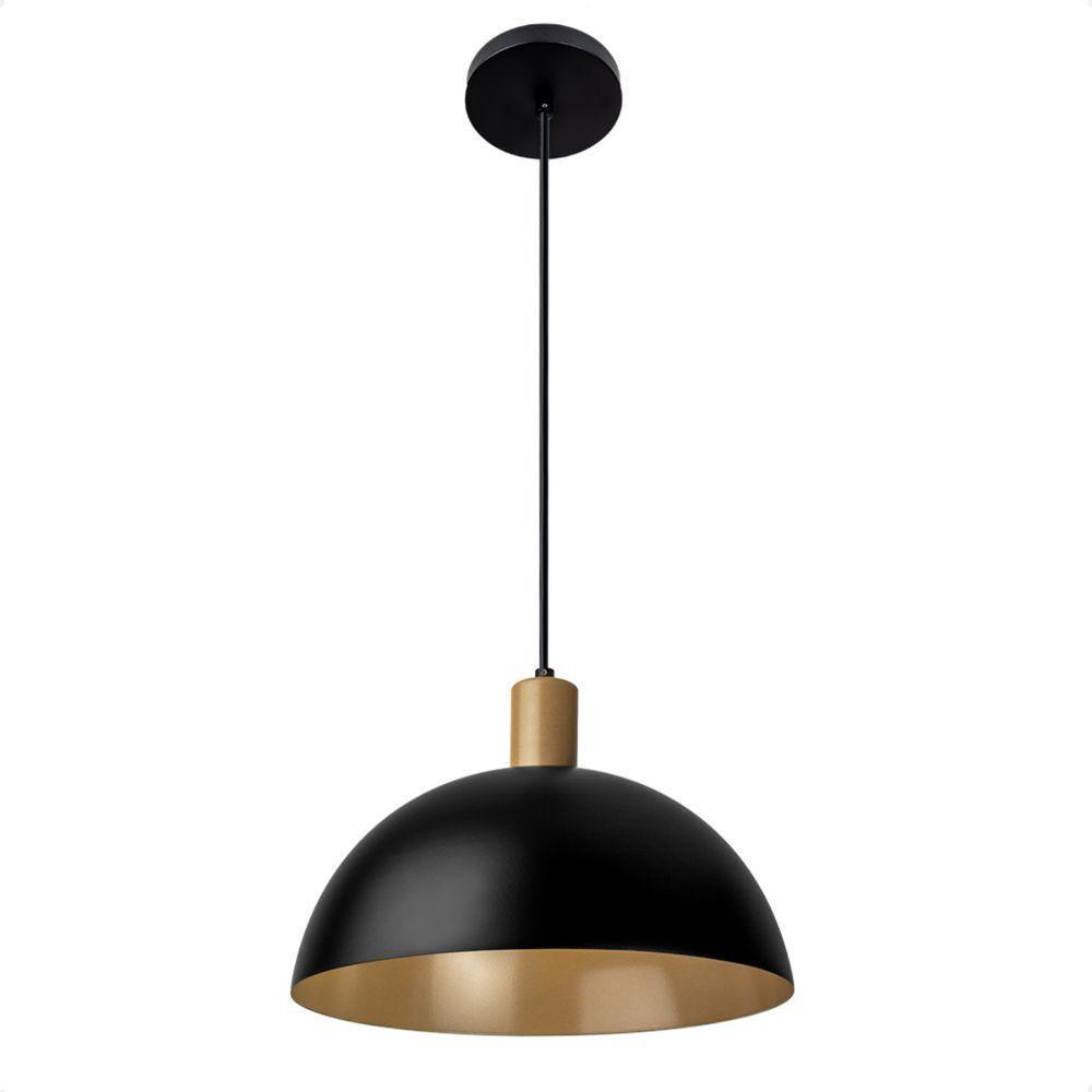 Lustre Pendente Blumenau Bia Meia Lua E27 Bivolt Preto Com Dourado - 2