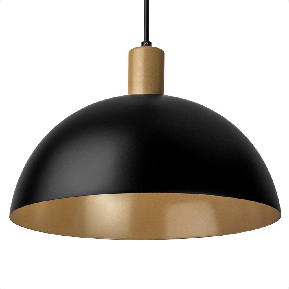 Lustre Pendente Blumenau Bia Meia Lua E27 Bivolt Preto Com Dourado - 5