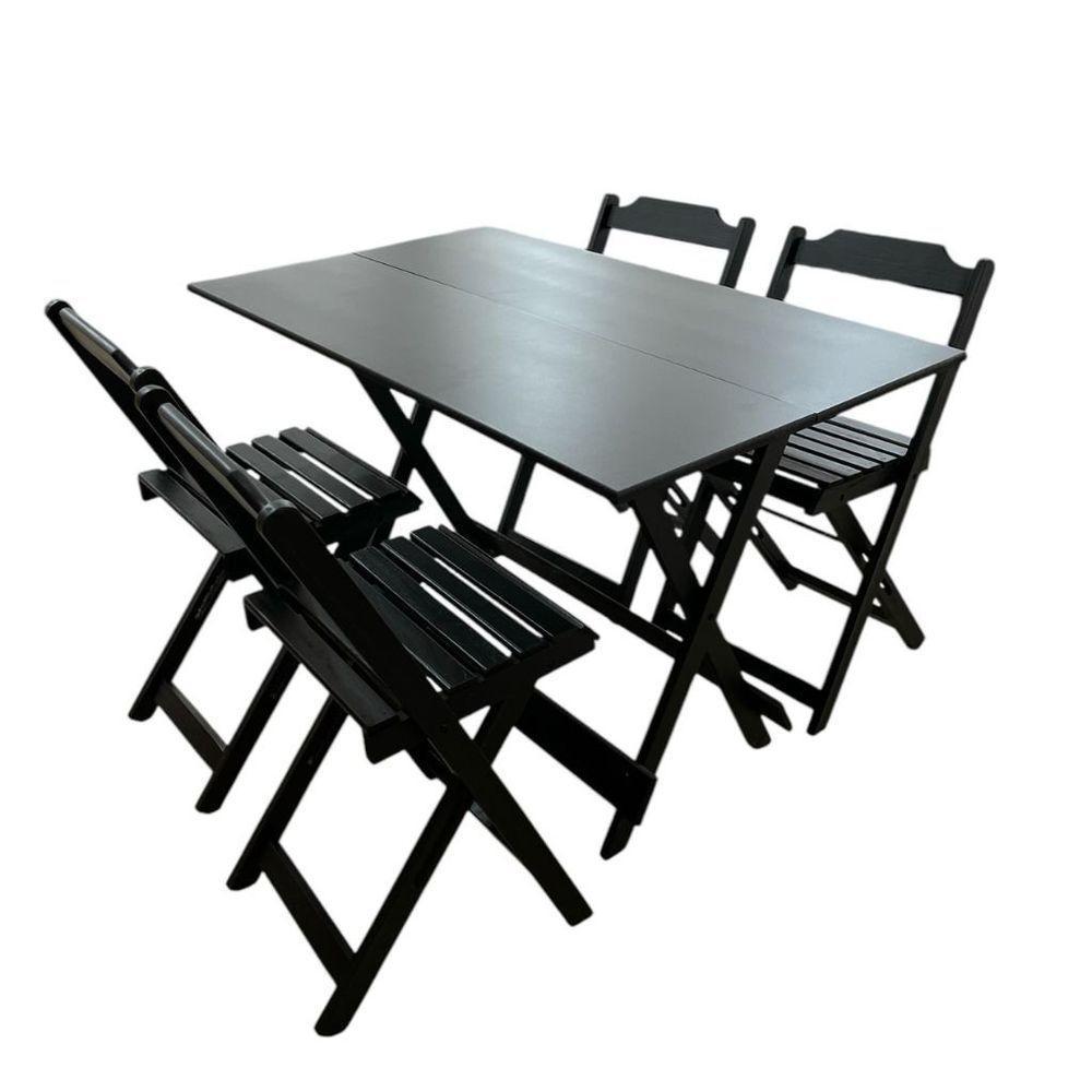 Conjunto Mesa Dobrável 1,20m Com Tampo Em Mdf Ultra Plus E 4 Cadeiras Dobráveis Preto - 1