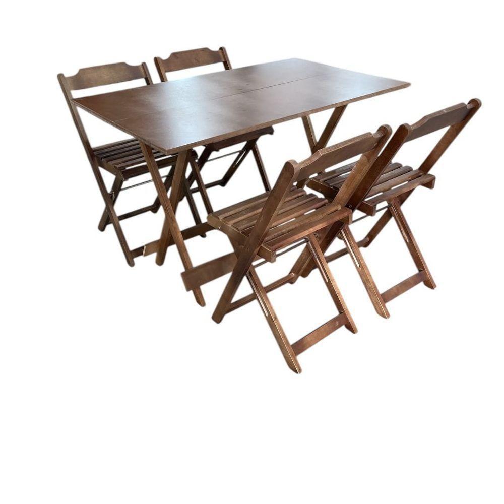 Conjunto Mesa Dobrável 1,20m Com Tampo Em Mdf Ultra Plus E 4 Cadeiras Dobráveis Imbuia - 1