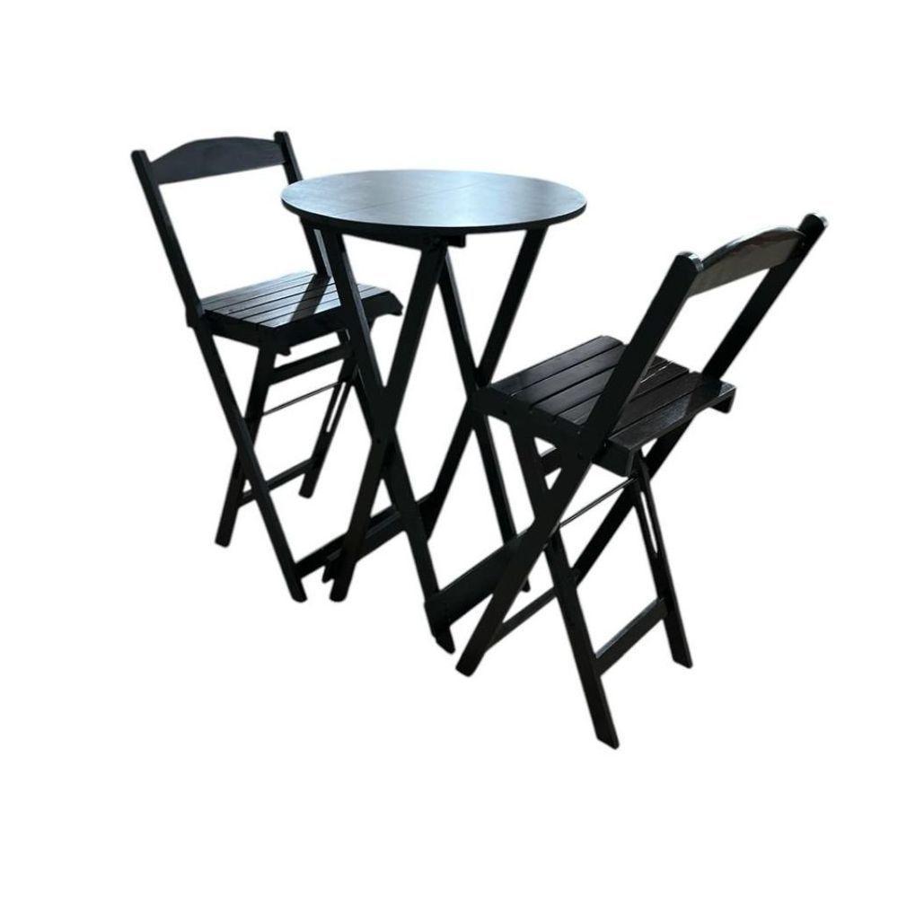 Conjunto Bistrô Dobrável Em Madeira – 3 Peças Preto - 3