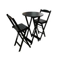Conjunto Bistrô Dobrável Em Madeira – 3 Peças Preto - 1