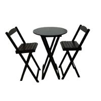 Conjunto Bistrô Dobrável Em Madeira – 3 Peças Preto