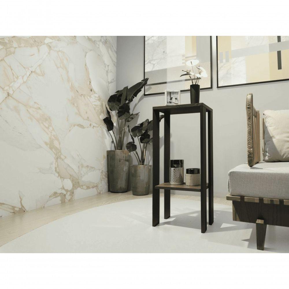 Mesa Alta Mesa De Canto Mesa De Apoio Mesa De Bebedouro Mesa Lateral Preto Com Amadeirado Escuro - 2