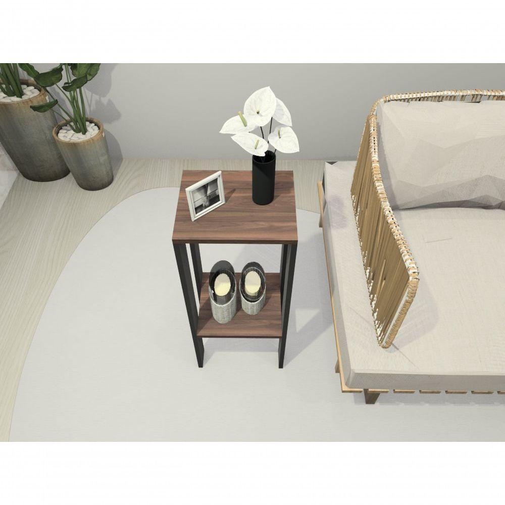 Mesa Alta Mesa De Canto Mesa De Apoio Mesa De Bebedouro Mesa Lateral Preto Com Amadeirado Escuro - 3